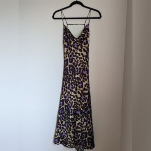 Zara Leopard Print Slip Dress in Tan, Black & Purple
